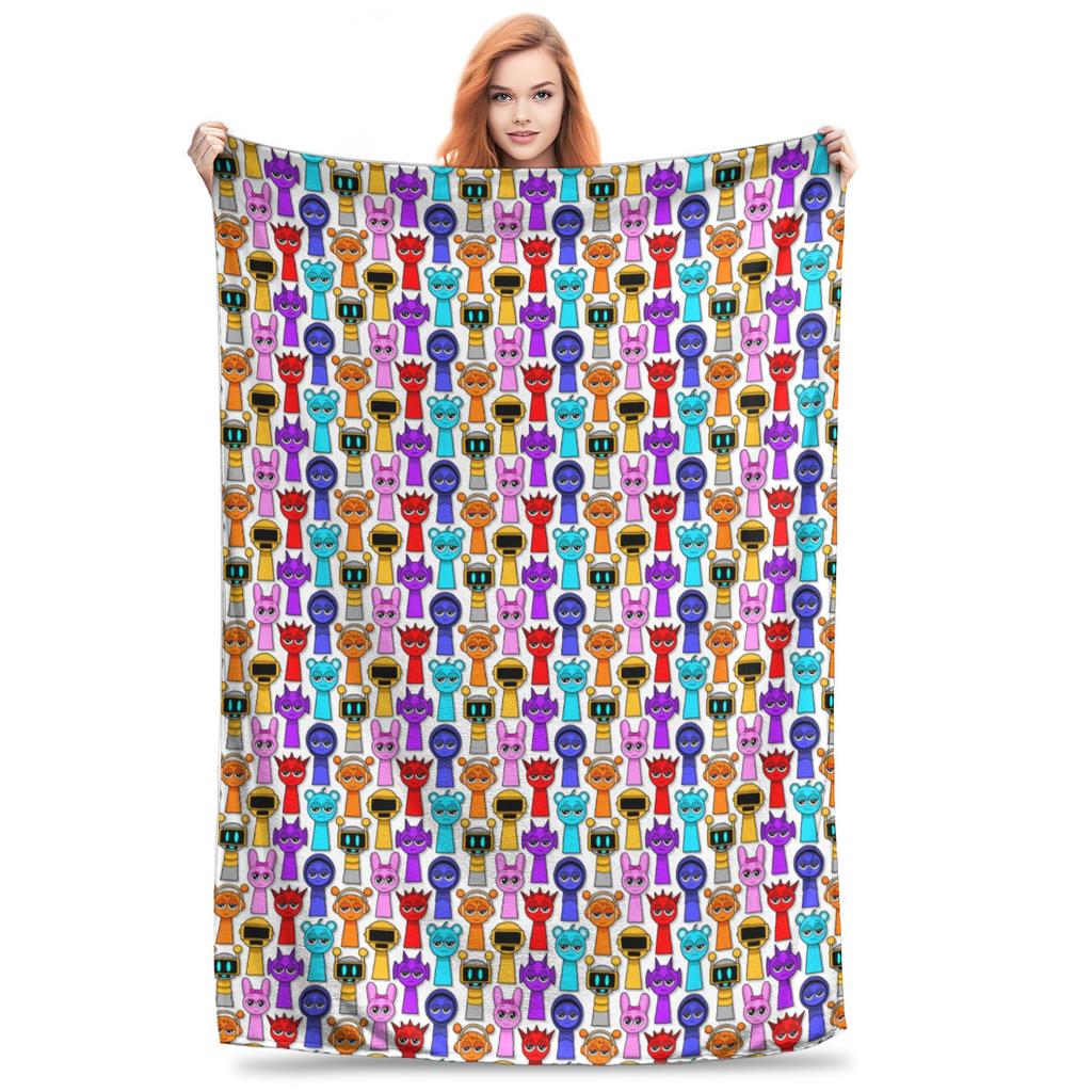 Cartoon Sprunki Game Blanket Flannel Autumn/Winter  Breathable Ultra-Soft Throw Blankets for Home Office Plush Thin Quilt,