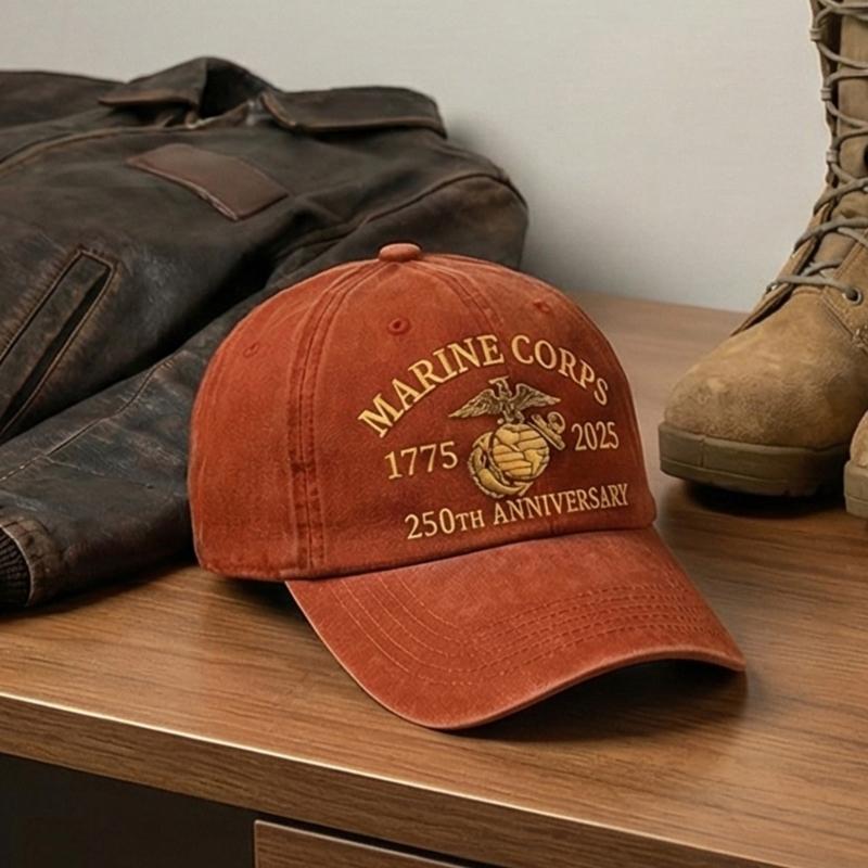 Adjustable Strap Baseball Cap for Marine Corps 250th Anniversary with Embroidery Pattern for Daily Wear Special Event