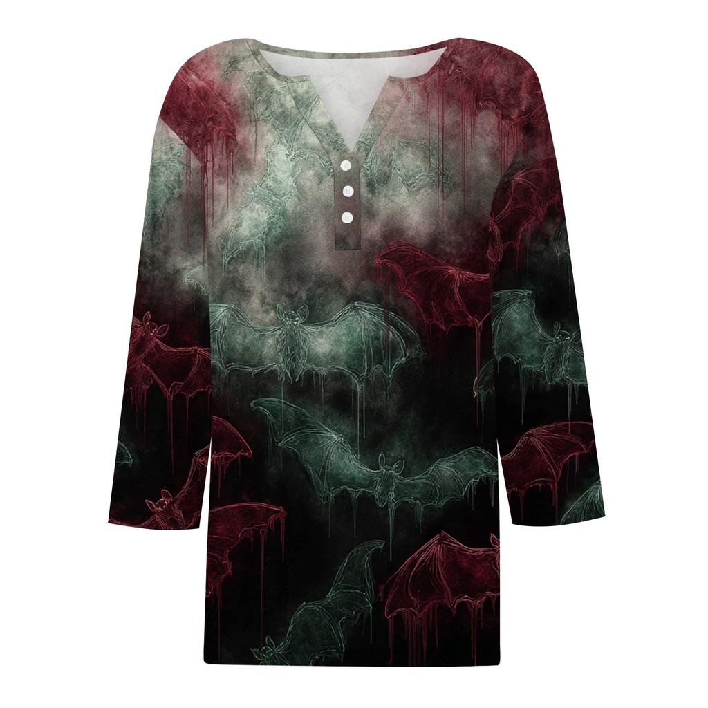 Dames T-shirt T-shirt Print Knoop 3/4 Mouw Dagelijks Weekend Mode Basic V-hals Normaal Top