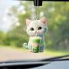 Surface Acrylic Flat Pendant With Cat Drinking Milk Tea Design For Car Interior