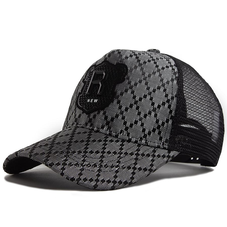 Men Baseball Cap R Label Grid 5 Panel Style Trucker Hat Hip Hop Mesh Caps Fashion Women Visor Casual Caps Summer For Unisex
