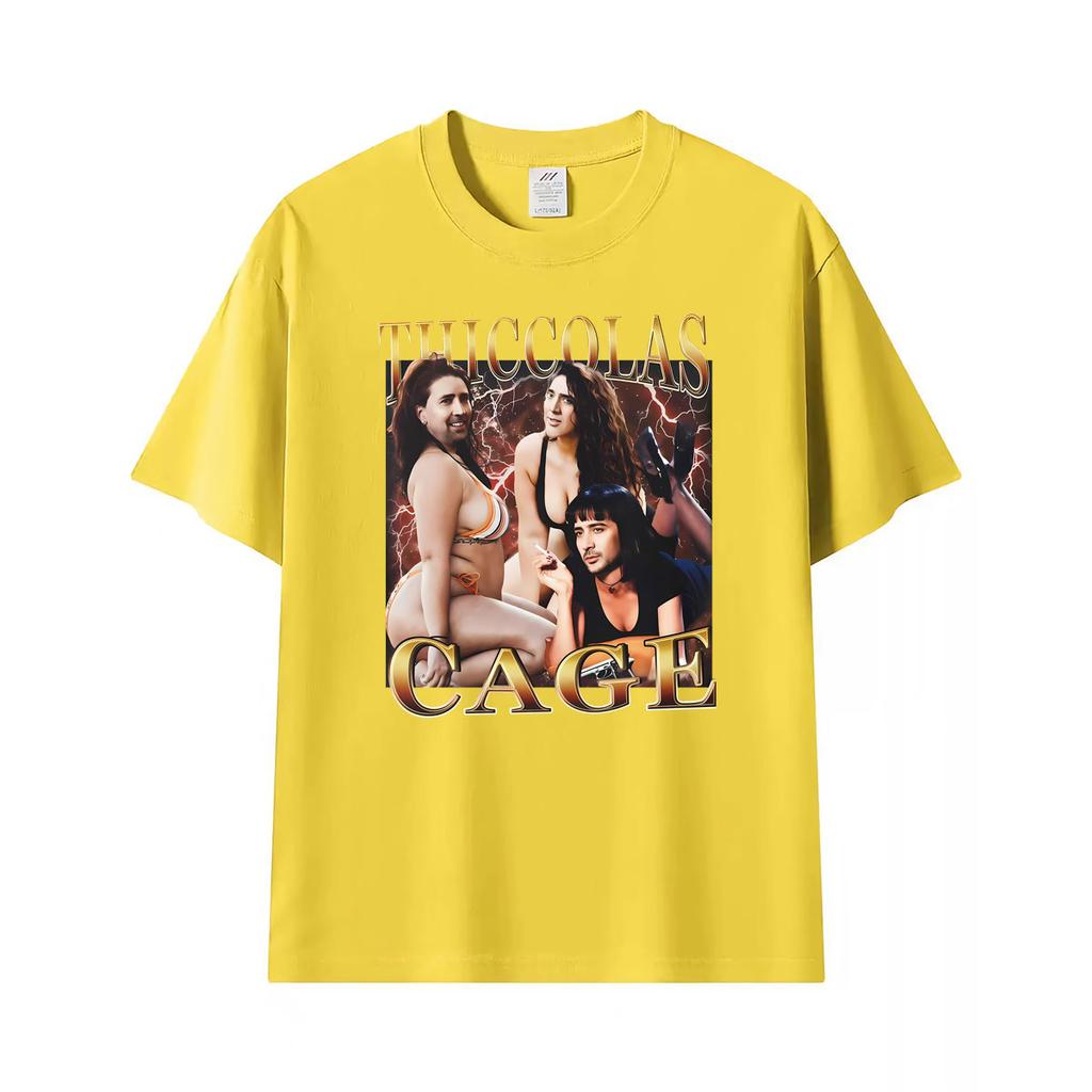 Vintage Thiccolas Cage Funny Meme Graphic T Shirt Unisex Unisex Harajuku Oversized Humor Tshirts Cotton Casual Short Sleeve Tshirt