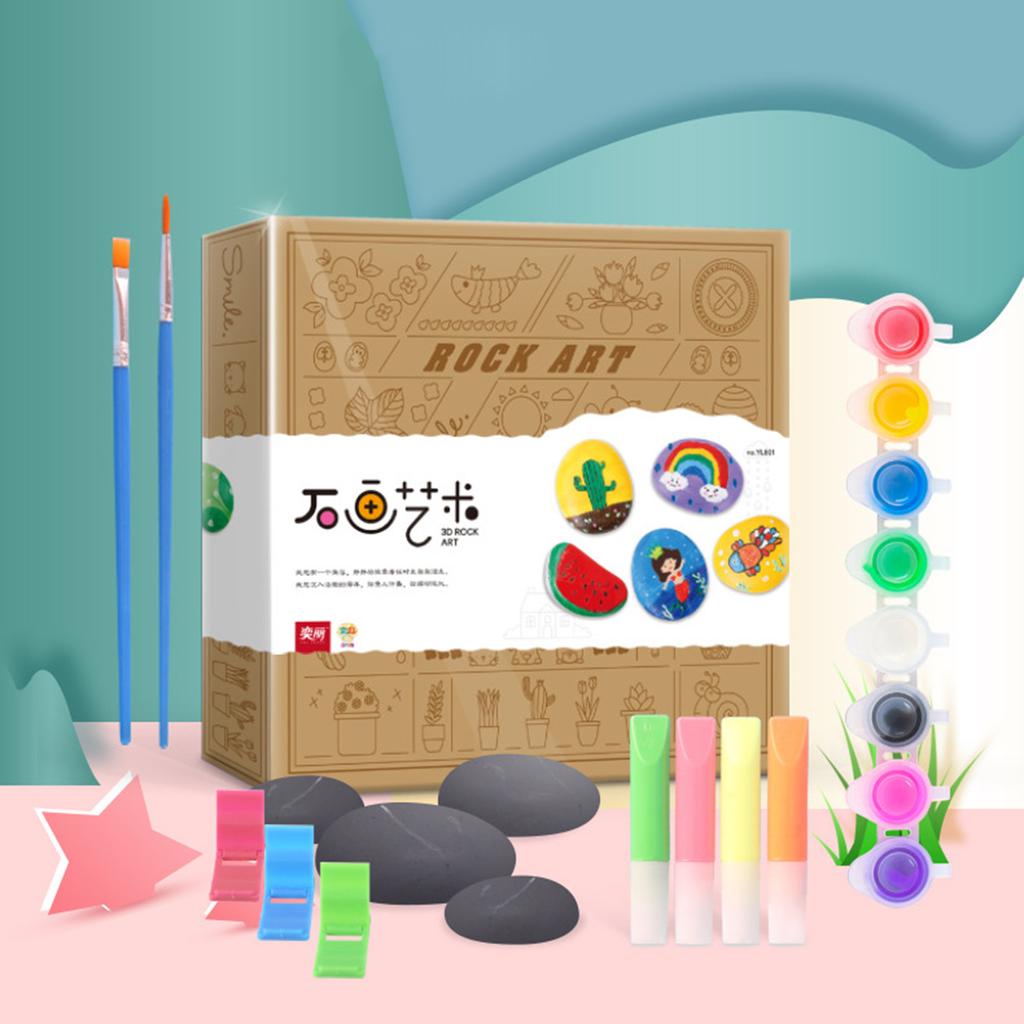 Rock Painting Arts and Craft Kit DIY Acrylic Paint 3D Paint with Stones Paintbrushes Brackets Gift