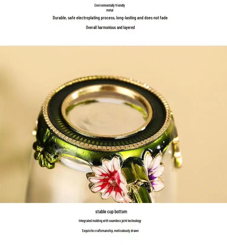 Chrysanthemum Enamel Glass Tea Cup - Lead-Free Crystal Coffee Cup Gift