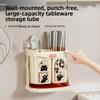Large Capacity Wall Mounted Chopstick Cage Cartoon Pattern Draining Function Kitchen Storage Tube Divided Compartments Plastic