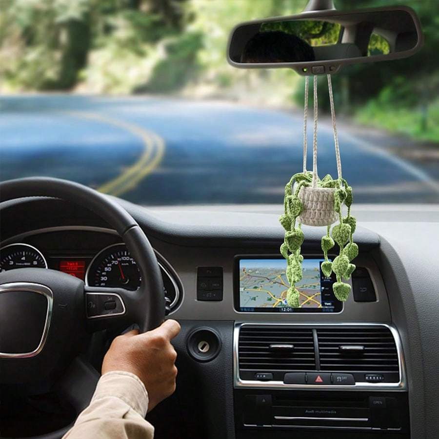 Handmade Crochet Hanging Planter For Home And Car Decoration, With Lovely Hanging Basket Of Potted Plants Ideal For Living Room, And Car Decor