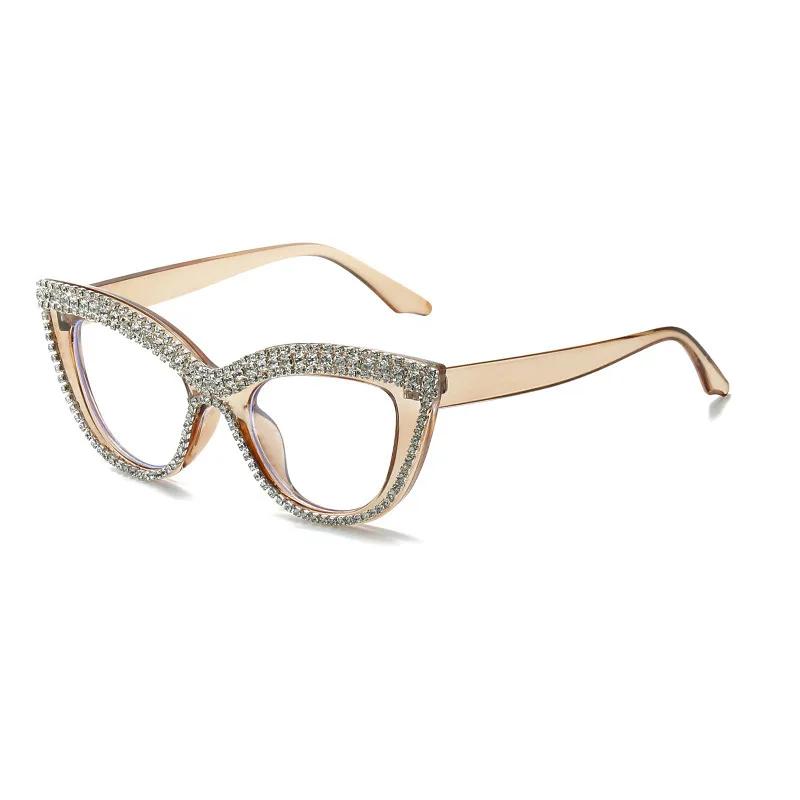 New Personalized and Fashionable Handmade Diamond Studded Cat Eye Reading Glasses with Anti Blue Light Retro High-definition Far Sight Eyeglasses