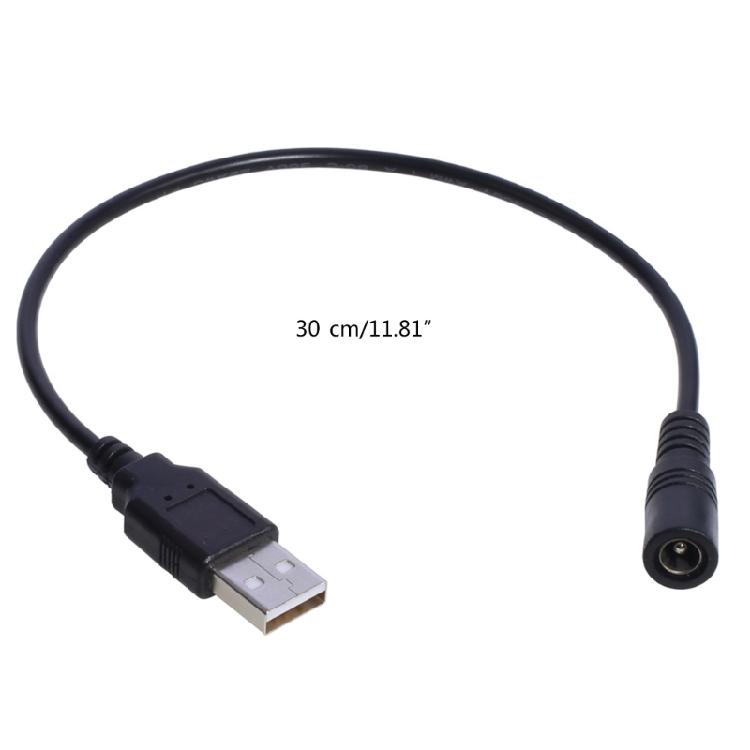 30cm USB to DC 5.5x2.1mm 5V Power Cable Male to Female USB Barrel Connector Wire