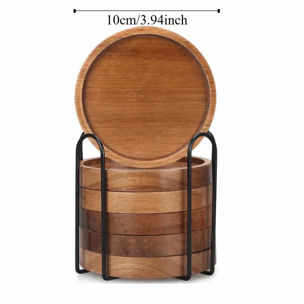 4/6pcs With Holder Wood Coasters Thickened Insulated Cup Mat Household Teacup Mat Office