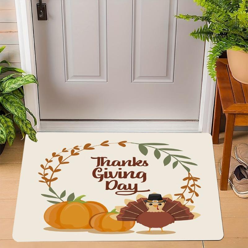 Thanksgiving Pumpkin Peace Sign Carpet Turkey Design Mat Autumn Leaves Home Decoration Greeting Door Rug Non-Slip Floor Mat