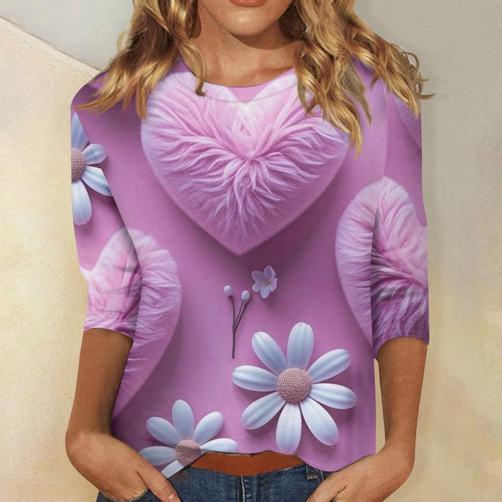 Women's Valentine's Day Print Fashion Casual 3/4 Sleeve Round Neck Top