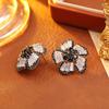 Elegant Hepburn Style Zircon Flower Stud Earrings Women Gold Black Options Sterling Post Fine Jewelry