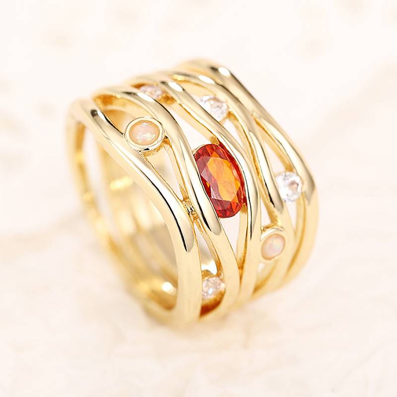 

Huitan Luxury Women Gold Color Ring Inlaid Bright Red CZ Elegant Style Party Wedding Trendy Accessories Imitation Opal Zircon 7