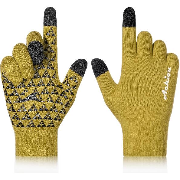 Achiou Winter Gloves for Men and Women, Touchscreen Soft Knit Gloves