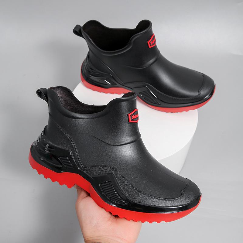 2025 New Fashion Short Rain Shoes Men's, Non-slip and Wear-resistant Car Wash Thick-soled Waterproof Glue Shoes