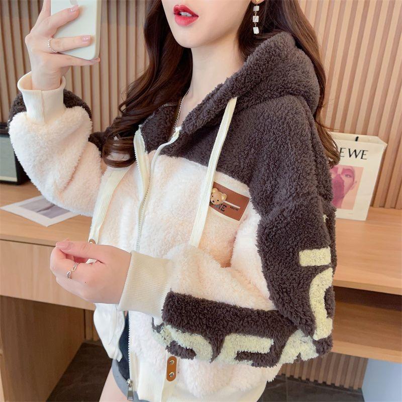 

Свитер из овечьей шерсти, осенне-зимнее пальто, флис, новый, теплый, свободный, утолщенный, с капюшоном, модный и крутой XL 140-80 kg