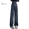Women Pants High Waist Straight Wide Leg Trousers with Pockets Button Zipper Fly Solid Color Loose Fit Suit Pants Work Wear