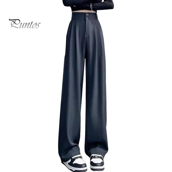 Women Pants High Waist Straight Wide Leg Trousers with Pockets Button Zipper Fly Solid Color Loose Fit Suit Pants Work Wear
