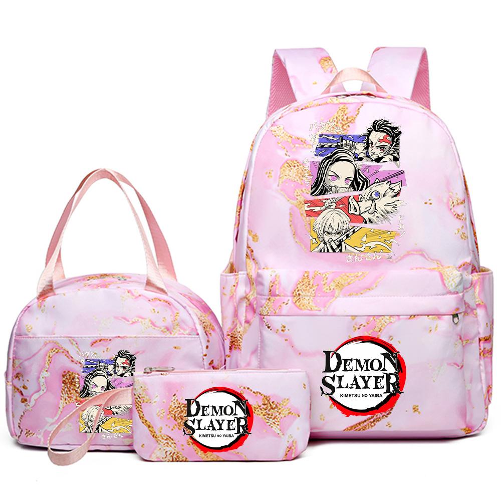 3Pcs/set Demon Slayer Printed Backpack Handbag Pencil Case for Teenager Student Girl Boy Bookbag Schoolbag Women Large Capacity Waterproof Travel Bag