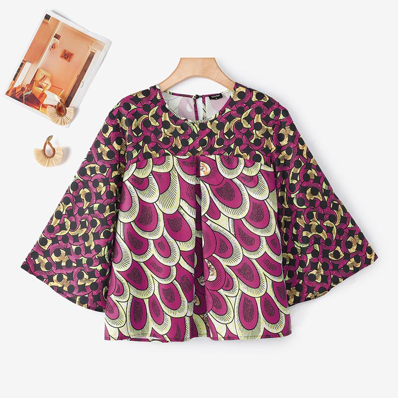 

Oversized Women Casua V-Neck Loose Print Long Sleeve Loose Blouse 5XL темно-розовый
