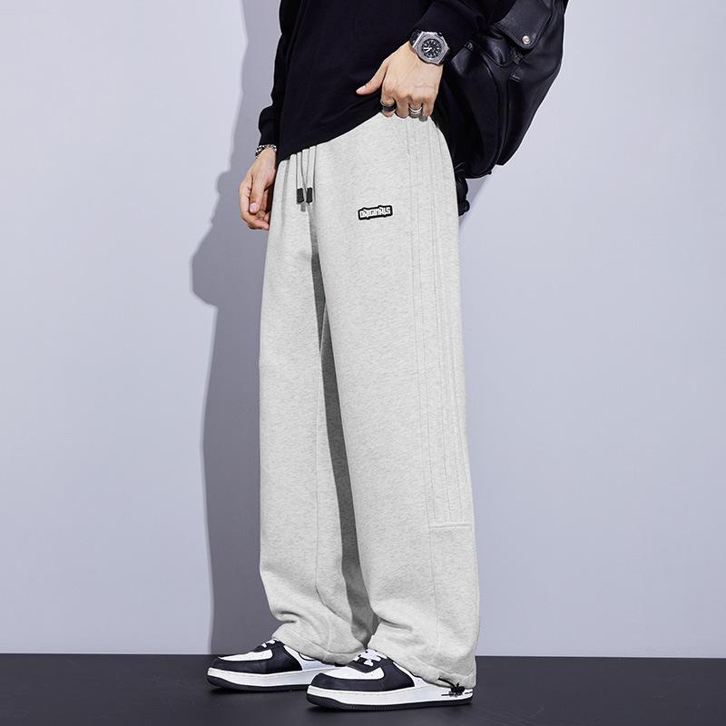 Sweatpants men's spring and autumn trendy brand loose drape straight sweatpants trendy versatile drawstring tied casual pants