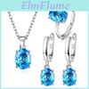 Silver Jewelry 925 Sterling Sets For Women Ellipse Zircon Ring Necklace Earrings Luxury