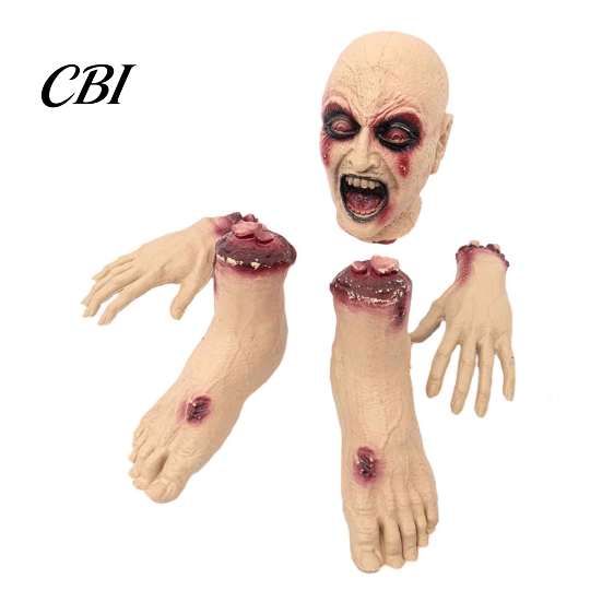 Gruselige Zombie-Requisiten 5 Stück Halloween-Körperteile-Requisite, Realistisches Set aus zerbrochenem Kopf, Händen, Füßen, Geheimgang-Escape-Dekoration, Blutige abgetrennte Tote für den Außenbereich