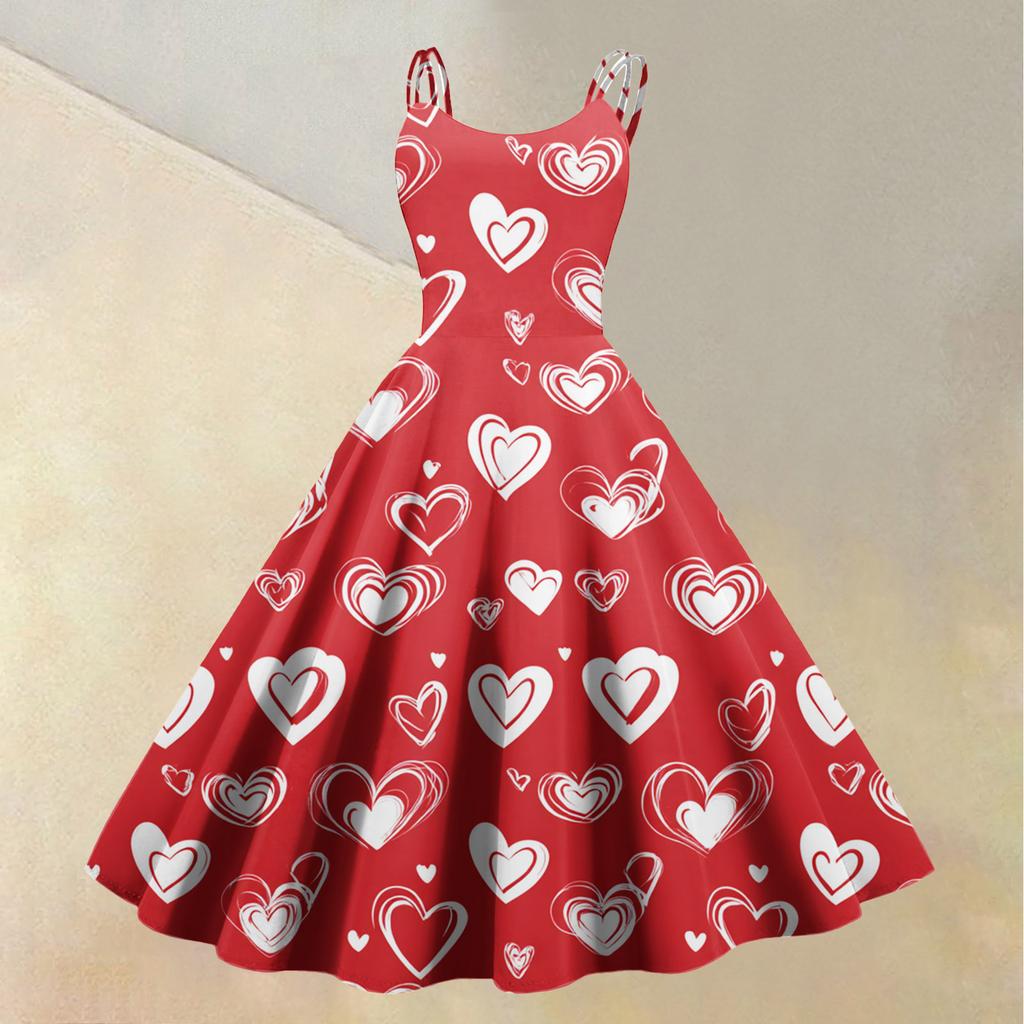 Women's Valentine's Day Love Heart Print Sexy Off Shoulder Vintage Dress