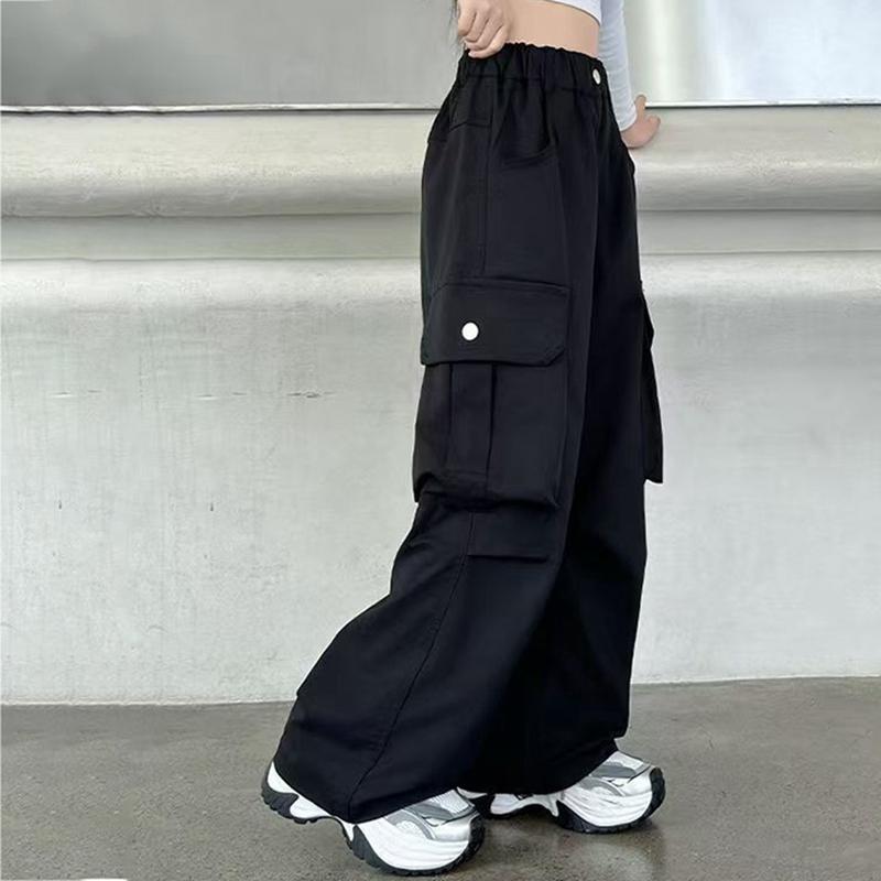 6-16 Years Kids Girls Loose Cargo Pants Multi-pocket Wide-leg Pants
