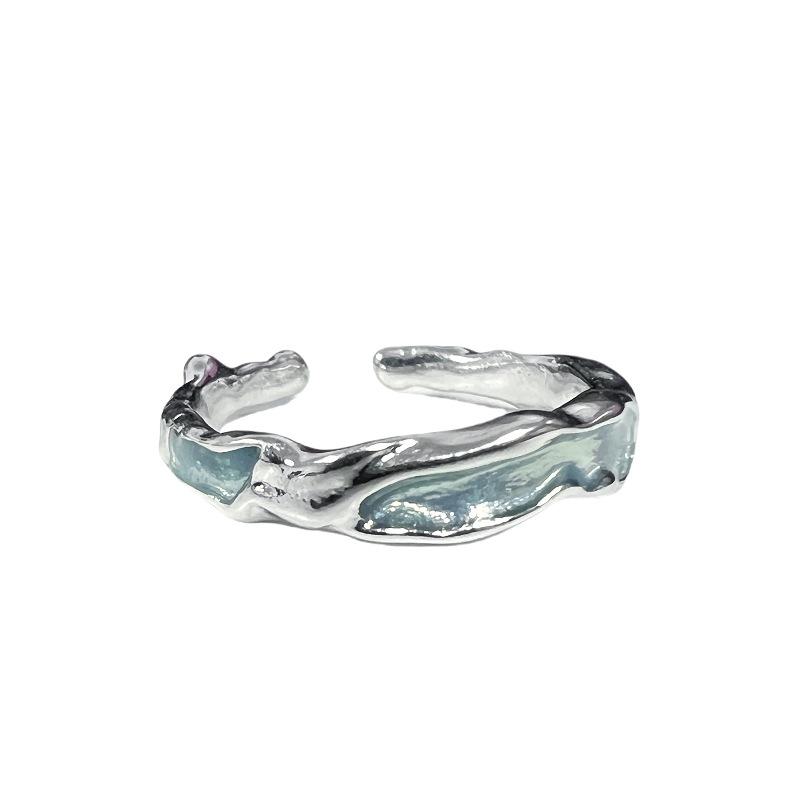 Blue Oil Drop Butterfly Open Ring Irregular Fold Light Luxury High Sense Niche Personality Ring