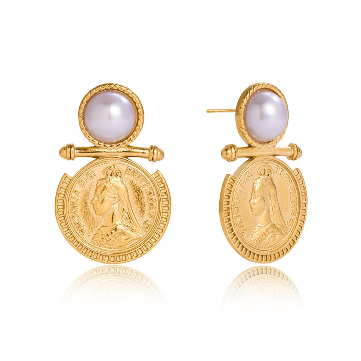 

Yori Resin Imitation Pearl Portrait Coin Earrings Daily Stainless Steel Trending Ear Jewelry Accessories New Gift золотистый