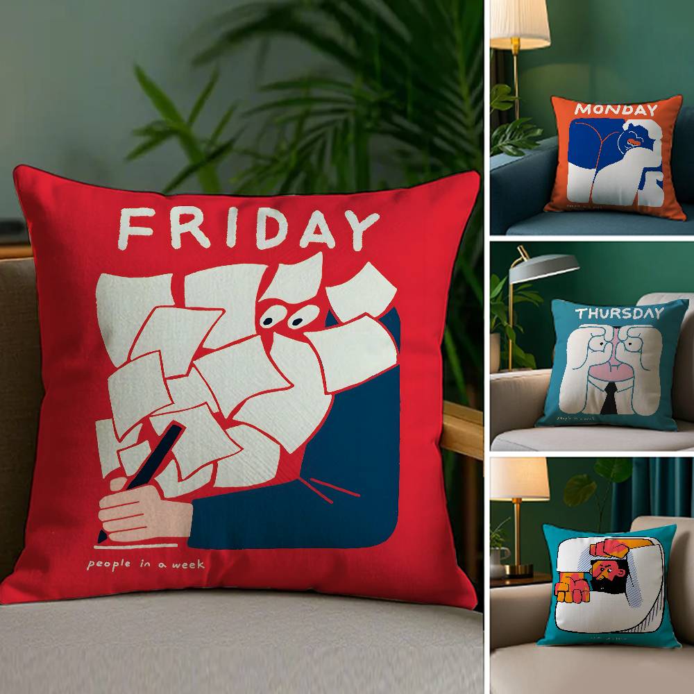 People Living in a Frame Pillow Case Sofa Living Room Bedroom Double-sided Printing Square Cushion Nap Time Pillow Case