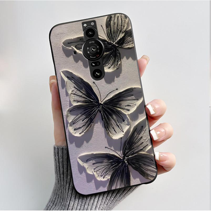 Printing Pattern Case For Sony Xperia Pro-I Fundas Soft Silicone Black Shell Cover Cute Flower Cartoon Casing Capa Coque