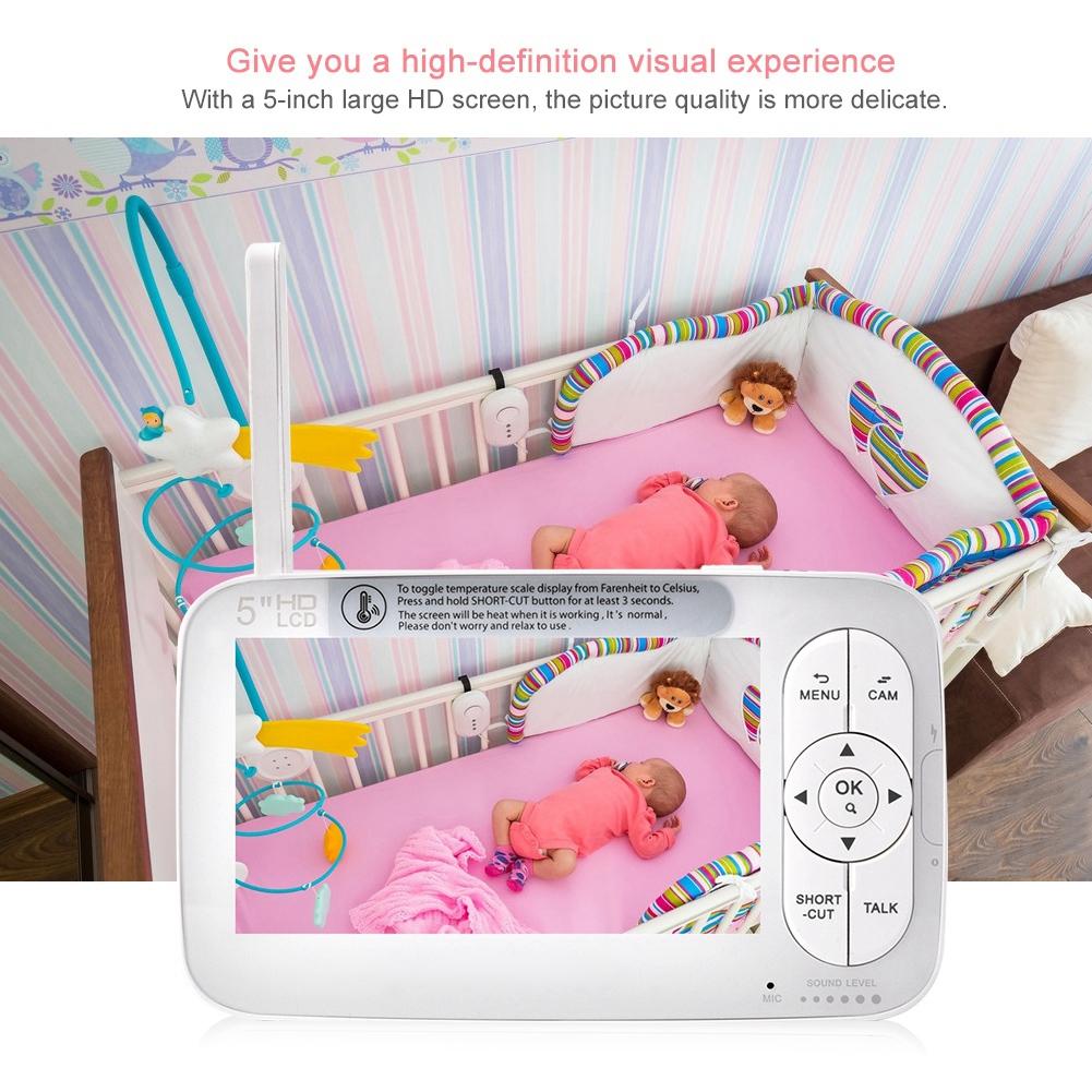 720P HD Wireless Digital Color Night Vision Baby Monitor with 5in LCD