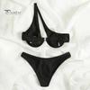 2Pcs/Set Women Sexy Bikini Set Solid Color One-shoulder Bra High Waist Briefs Set Quick Drying Swimsuit Beachwear