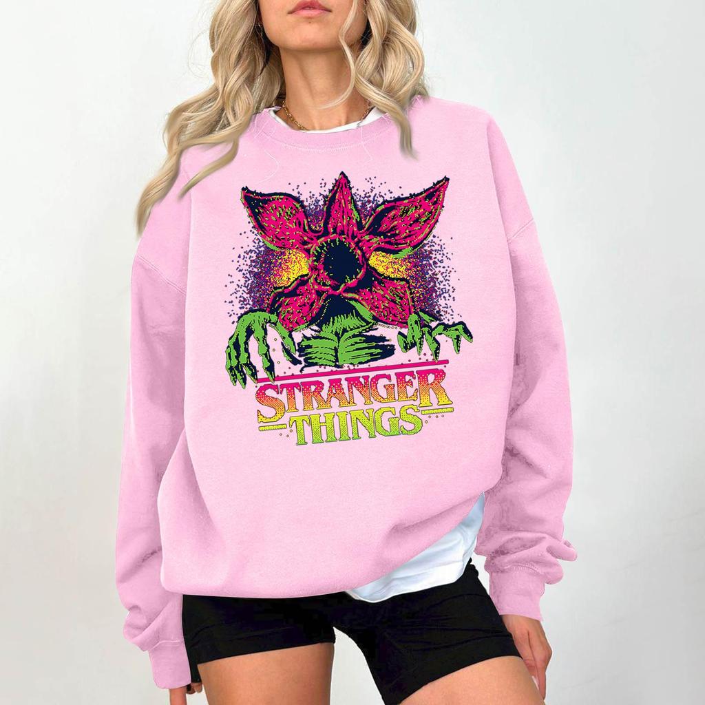 Dámská módní a ležérní mikina s dlouhým rukávem, kulatým výstřihem a potiskem