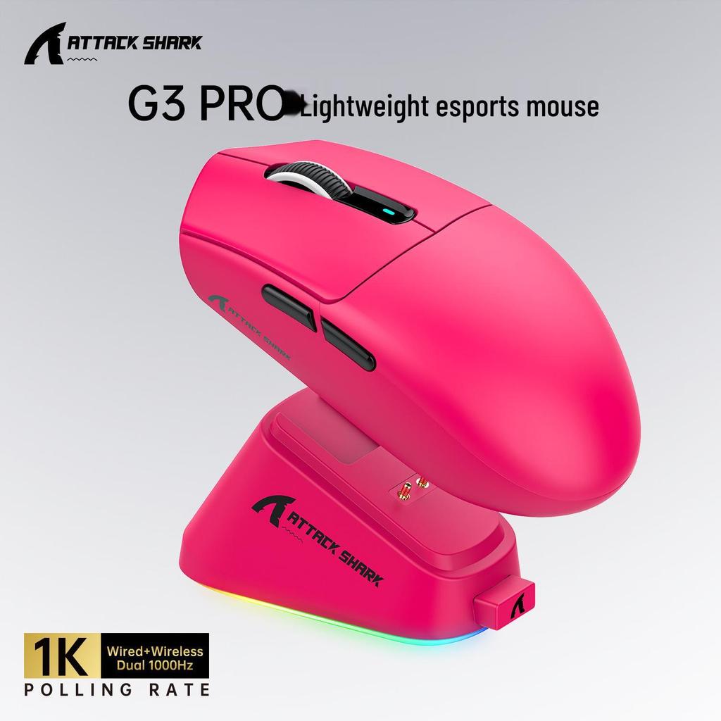 ATTACK SHARK G3PRO Kablosuz Hafif RGB Oyuncu Mouse'u Bluetooth ve Şarj Yuvası ile