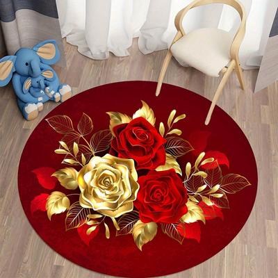 1 sztuk różany okrągły dywanik złoty wzór róży dywanik złota róża okrągłe dywany do salonu krzesło do sypialni dywany Home Decor prezenty