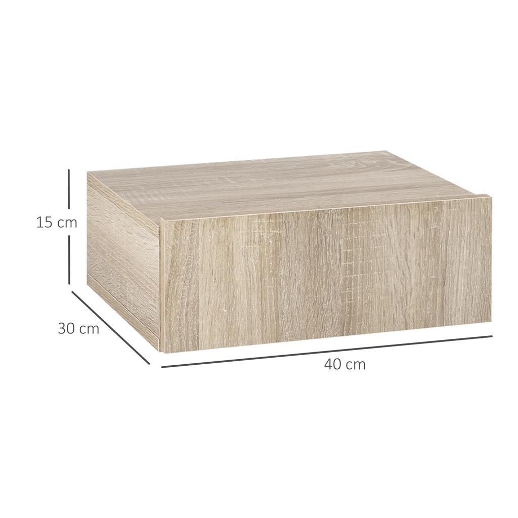 Set of 2 Wall-Mounted Floating Nightstands, 1 Drawer, 40x30x15 cm, Natural