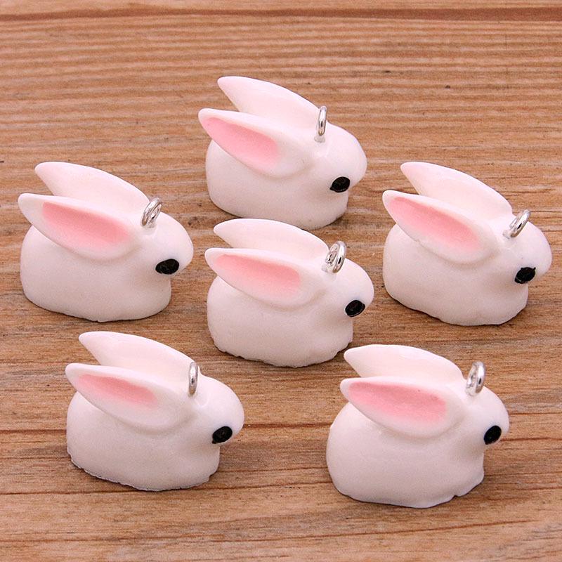 6-Color DIY Resin Rabbit Pendant Charm for Necklace, Bracelet, Bag Ornament (21x21mm)