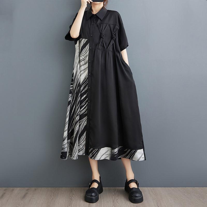 Kortärmad Plus size bomull vintage nytt i klänningar för kvinnor avslappnad lös lång sommar Skjortklänning