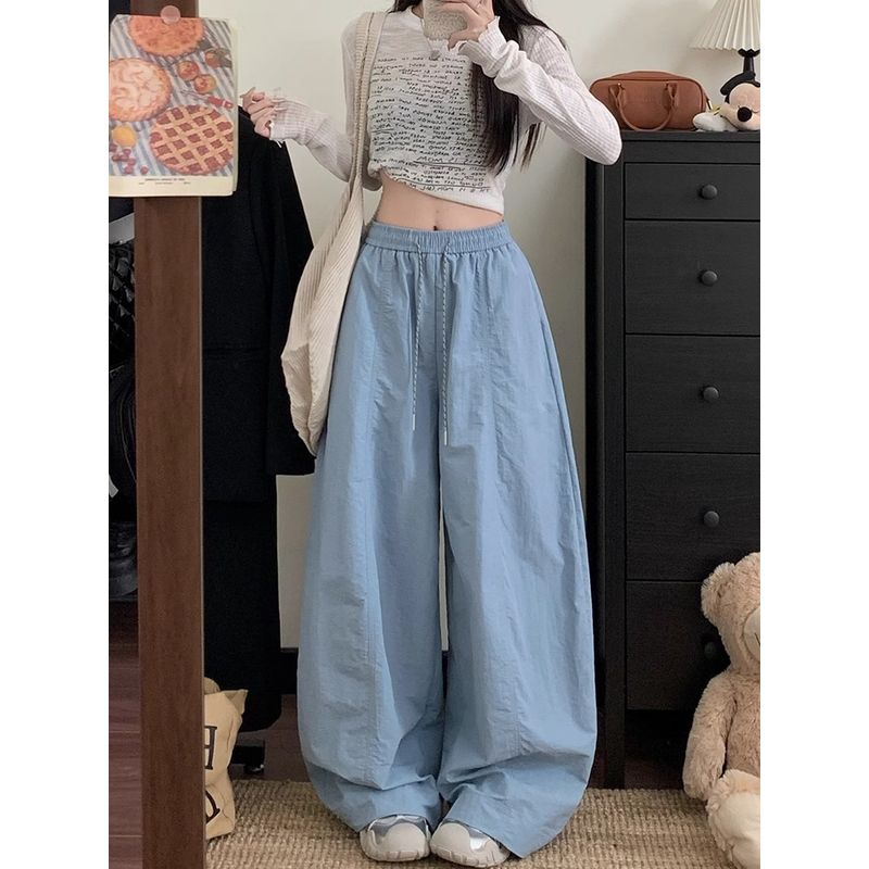 Kumikumi Idle Style New Arrival Elastic Waist Drawstring Casual Pants Women's Autumn Low Waist Loose-Fitting Mopping Pants Pants