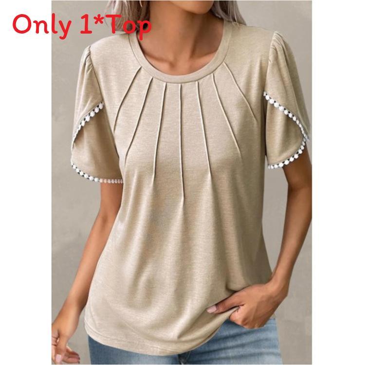 Polyester Casual T Shirt With Ruffle Sleeve And Round Neck For Summer Wear
