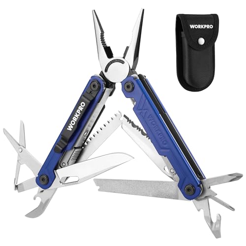 WORKPRO Мультитул Outdoor, Пассатижи 18-в-1, Складные Пассатижи, Кусачки для Проволоки, Пила, Напильник, Отвертка, Открывалка для Консервов, Функция Фиксации, с Чехлом, для Кемпинга,