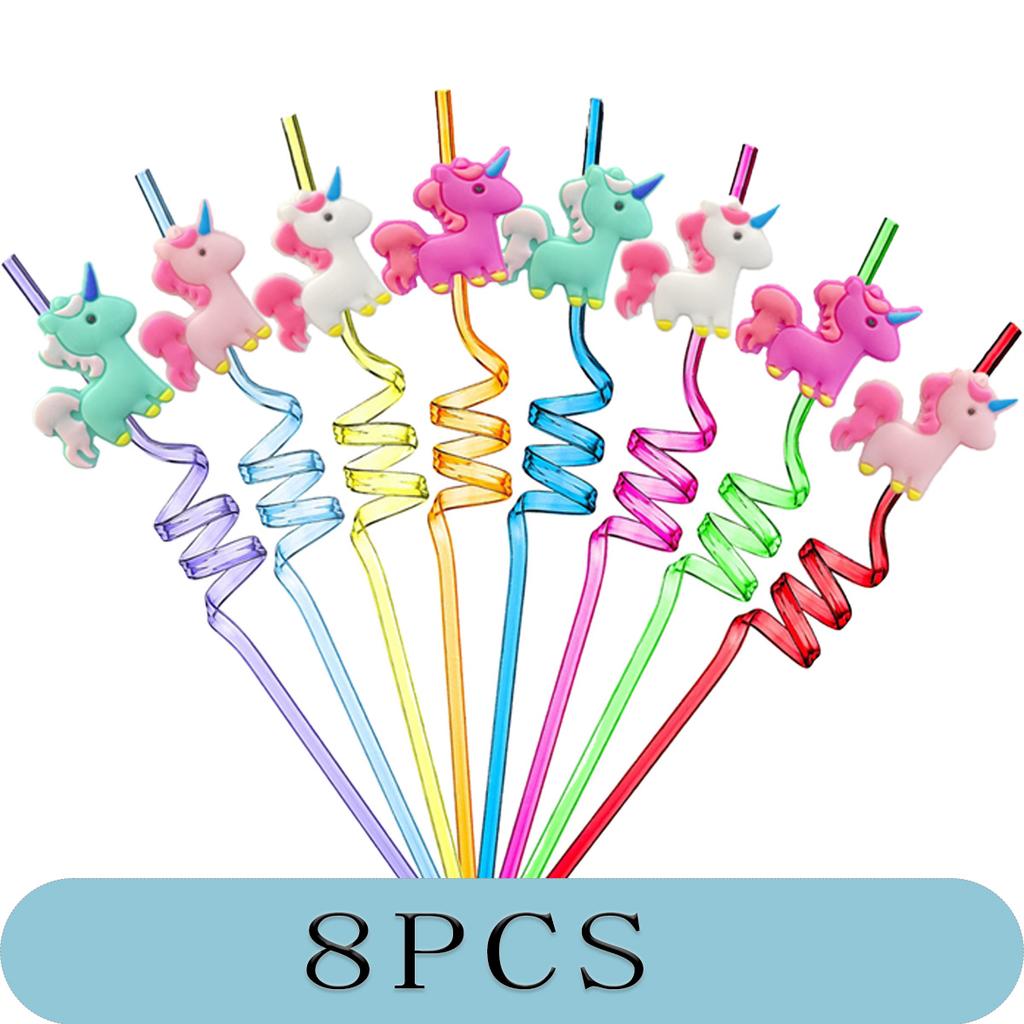 8-24PCS Curly Colored Reusable Children's Straws, Mermaid, Rainbow, Little Mary Straws For Princess Birthday Party Decorations