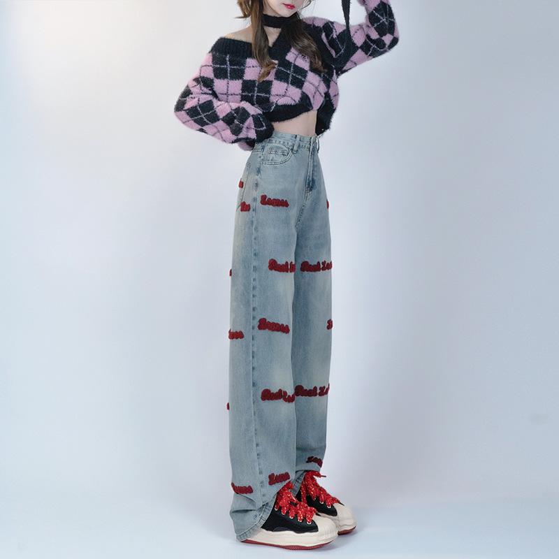 Women's Wide-Leg High-Waist Embroidered Jeans - 2023 Spring/Autumn Style