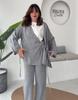 2025 Autumn Women's Crossover Collar Cardigan & Long Pants Set - Solid Color, Long Sleeve, Casual