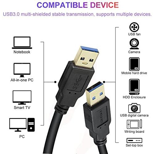 USB 3.0 Male To Male Cable 3m USB Type A To Type A XBOHJOE Male To Male USB Gold Plated Connector Compatible with HDD Enclosure, Car MP3, Radiator Etc