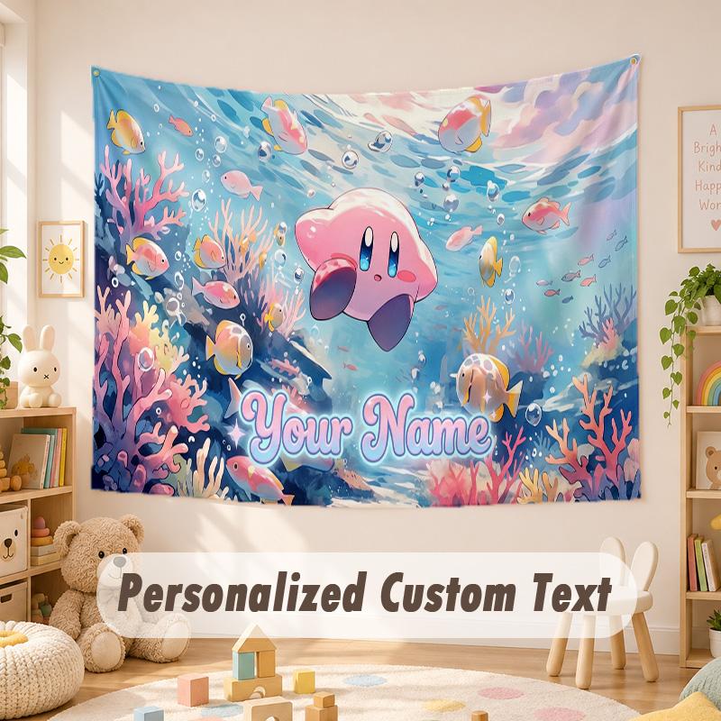 Arazzo Personalizzato con Testo e Nome, Appeso da Parete Kirby Stile Boho, Arazzo Decorativo per Sfondo Stanza