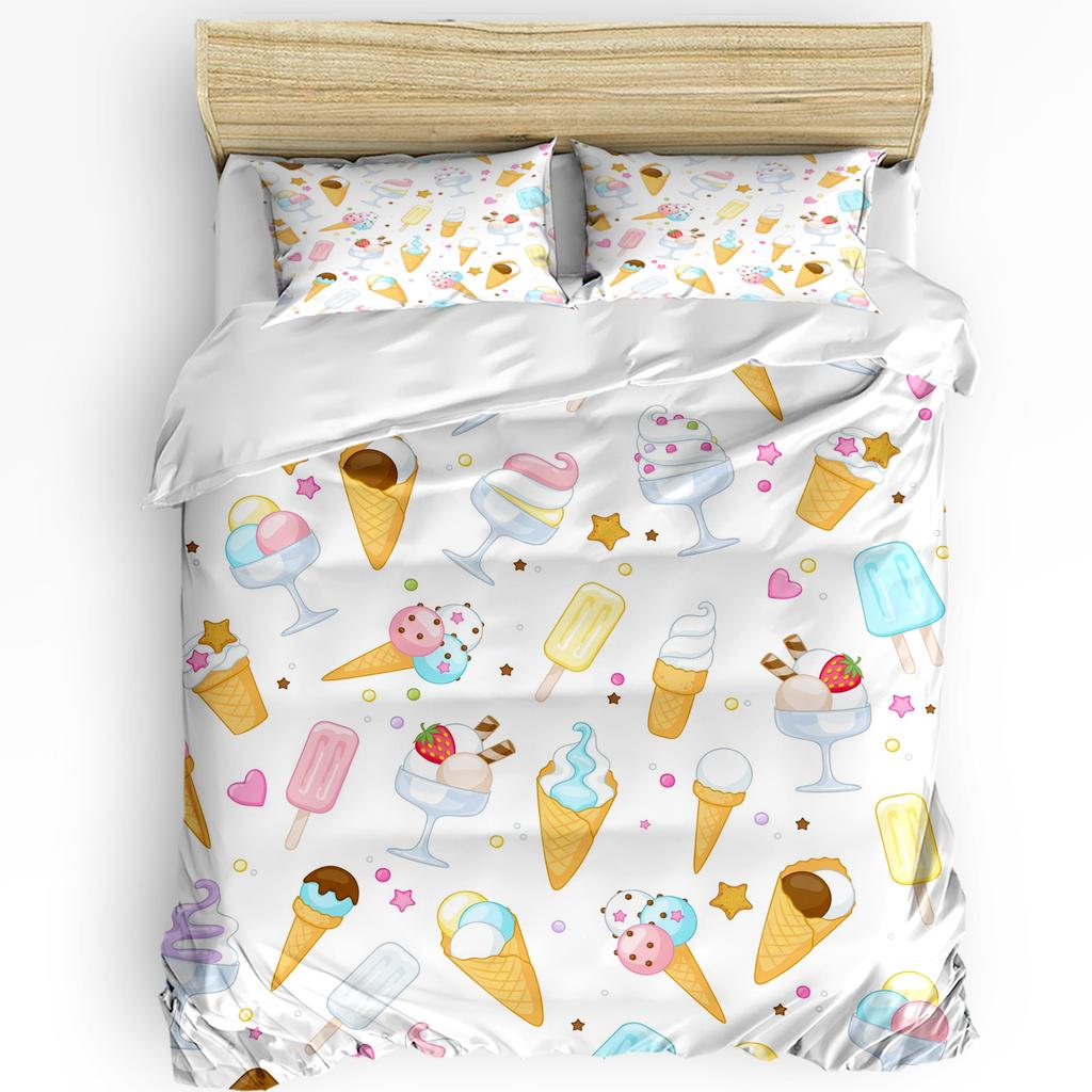 Cartoon Food Ice Cream Cup Bedding Set 3pcs Boys Girls Duvet Cover Pillowcase Kids Adult Quilt Cover Double Bed Set Home Textile